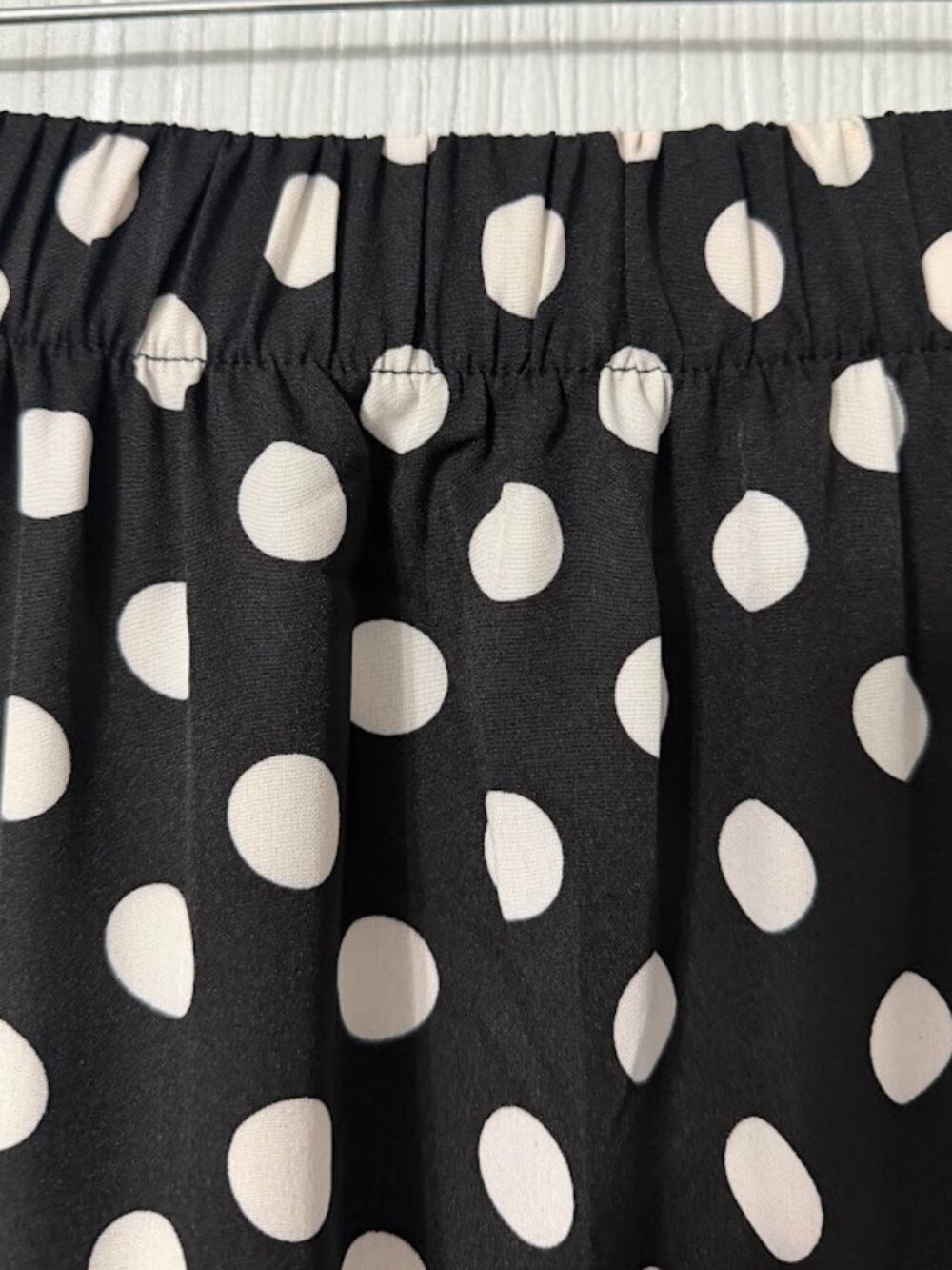 Black White Polka Dot Maxi Skirt Tiered Elastic Waist Boho Flowy Women L - Picture 3 of 6
